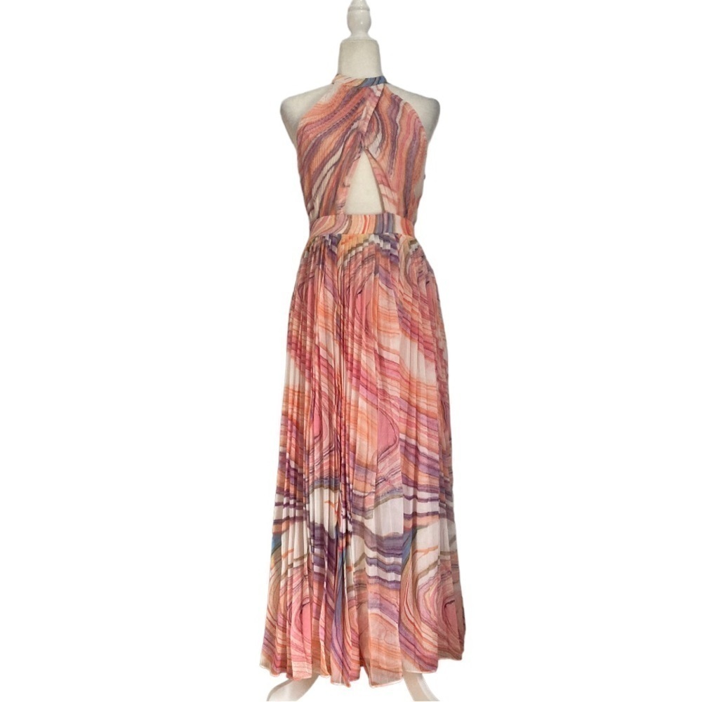 Rococo Sand NWT Dress Eira Long Dress Peach Lilac Chiffon Halter Open Back - Picture 7 of 16